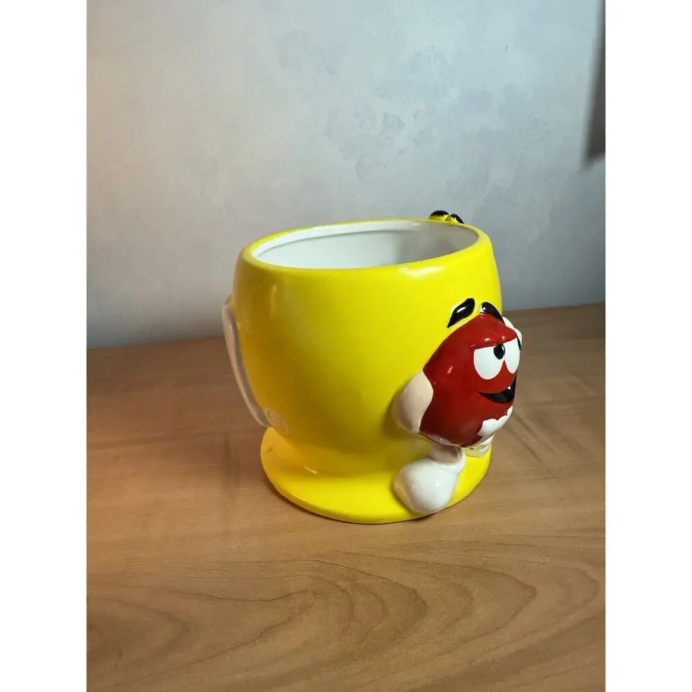 M&M Mars Candy Bowl Red & Blue Yellow Jar M&M's Ceramic 3D 4.75” Inches Tall